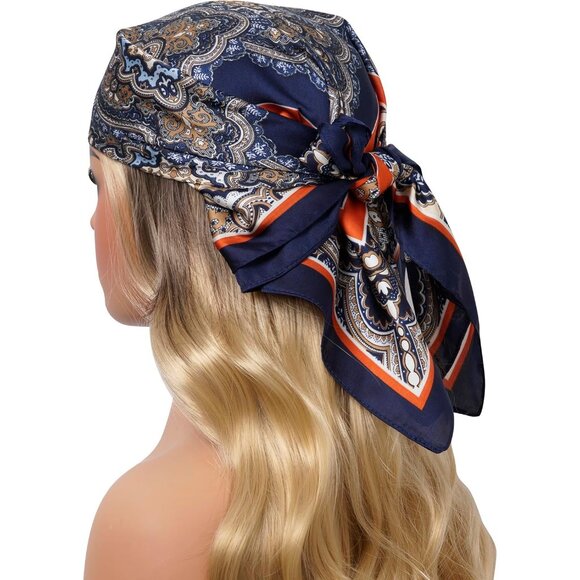 Women Frame Paisley Headscarf Satin Bandana Pattern Polyester Breathable Scarves - Picture 3 of 7